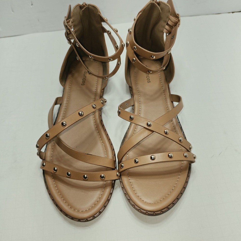 Maurices Harley Tan Studded Gladiator Strappy Sandals Gold Studs Size 11M